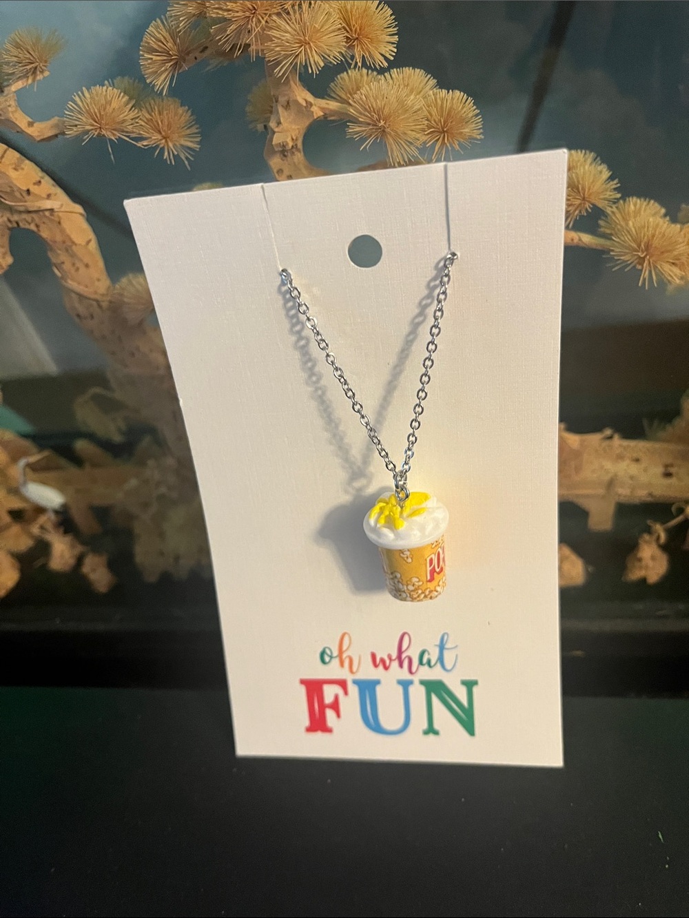 Yellow Popcorn Cup Pendant Necklace for Kids by